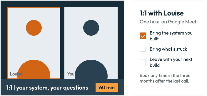 A one-hour 1:1 call with Louise after the cohort